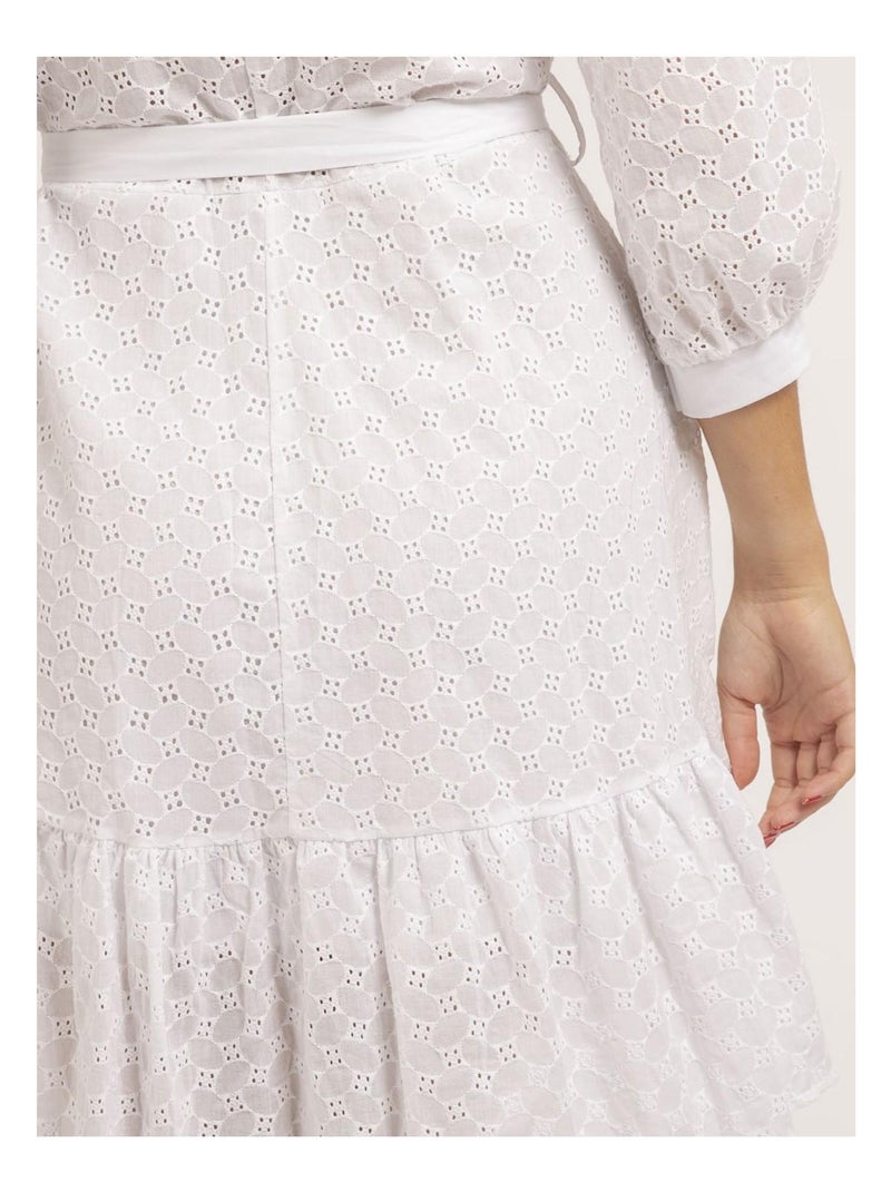 Robe chemise courte broderies anglaises ILOR Blanc - Kiabi