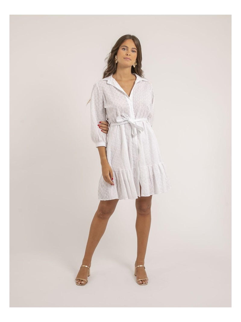 Robe chemise courte broderies anglaises ILOR Blanc - Kiabi