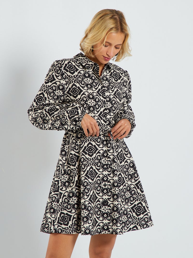 Robe chemise courte ceinturée Noir - Kiabi