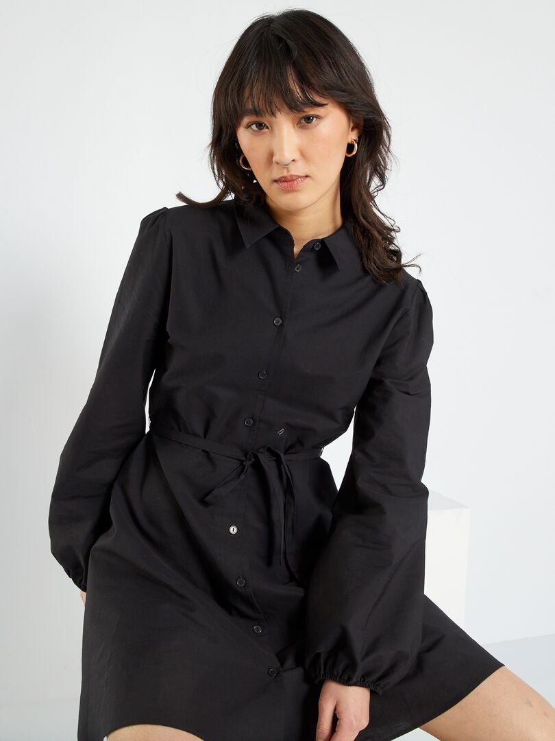 Robe chemise courte ceinturée noir - Kiabi