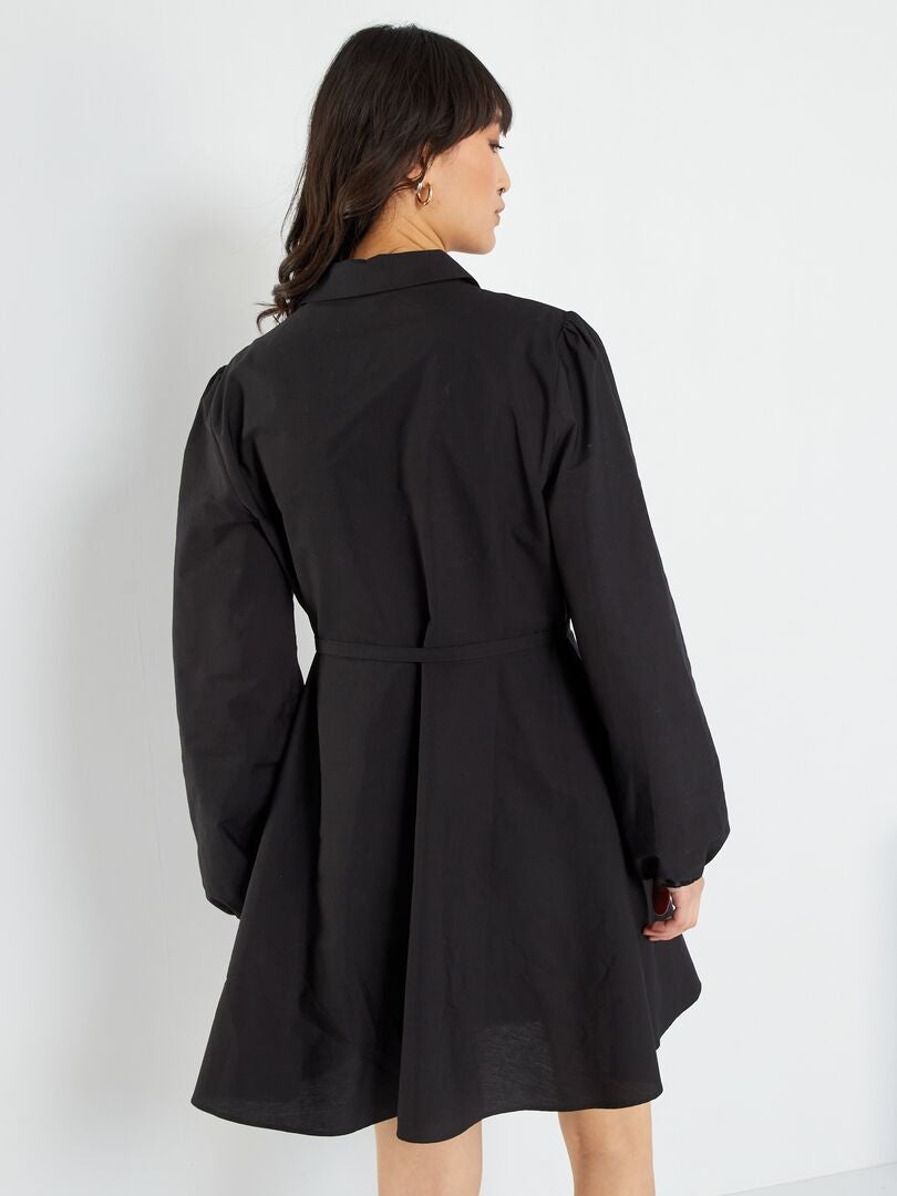 Robe chemise courte ceinturée noir - Kiabi