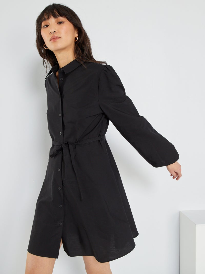 Robe chemise courte ceinturée noir - Kiabi