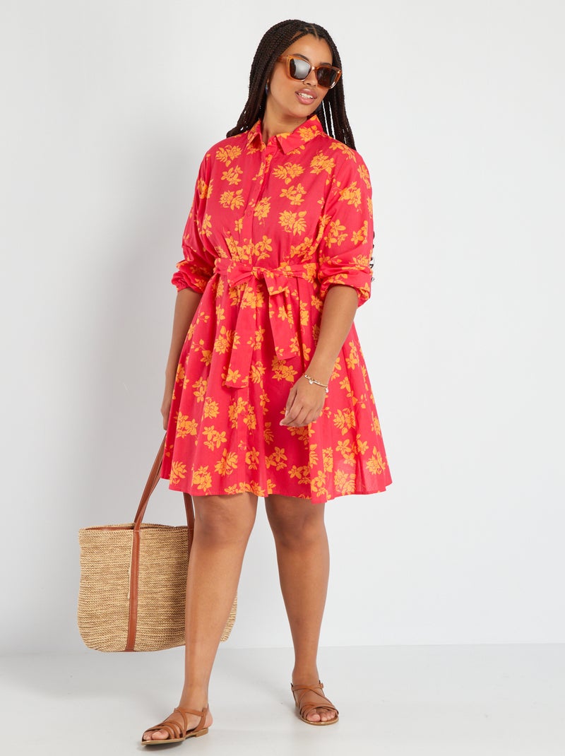 Robe chemise courte ceinturée Rose - Kiabi