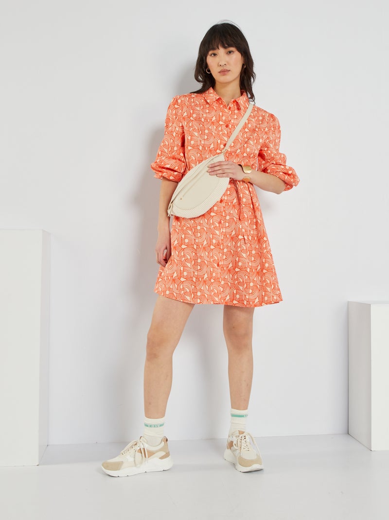 Robe chemise courte ceinturée Rouge - Kiabi
