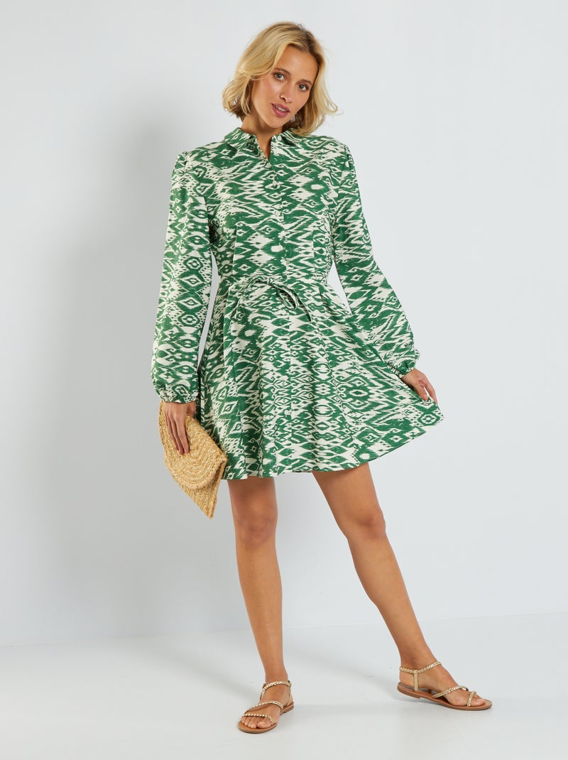 Robe chemise courte ceinturée Vert - Kiabi