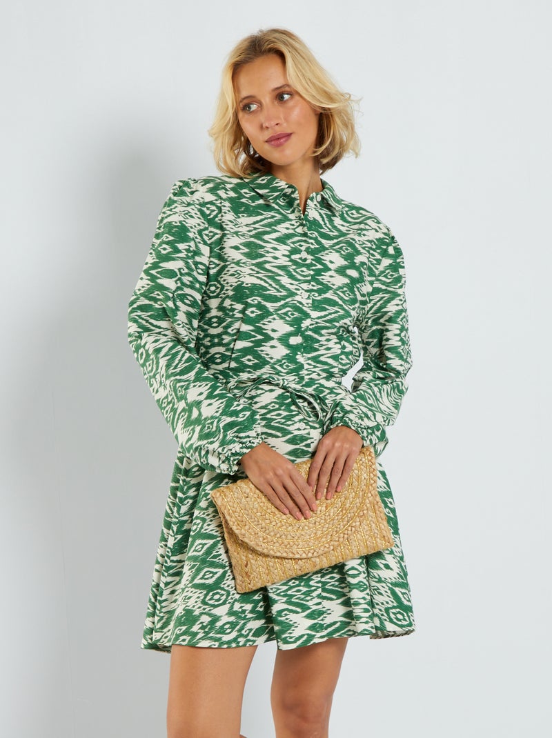 Robe chemise courte ceinturée Vert - Kiabi