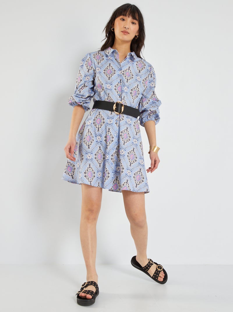 Robe chemise courte ceinturée Violet - Kiabi