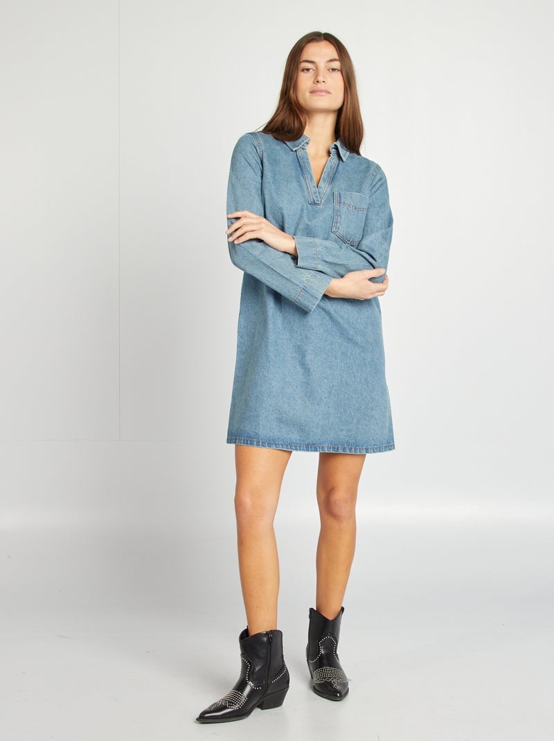 Robe chemise courte en jean Bleu - Kiabi