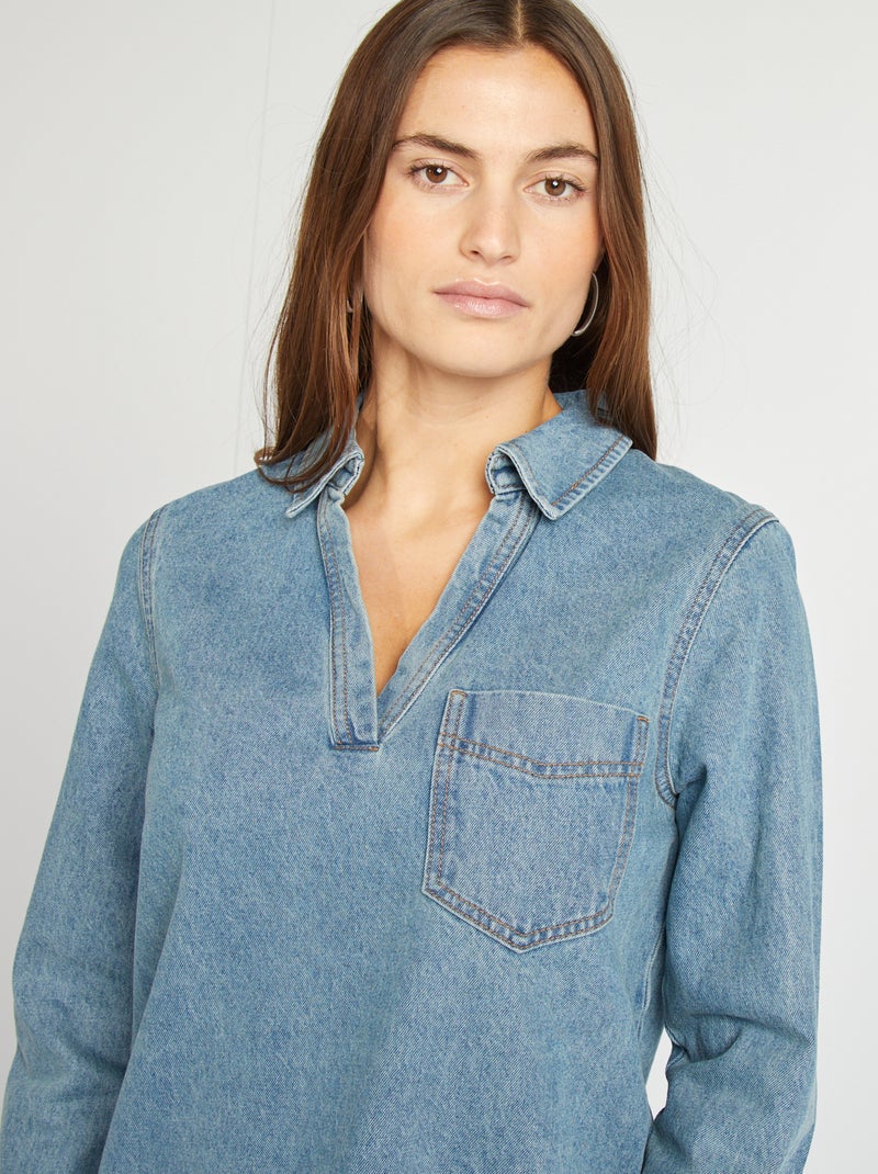 Robe chemise courte en jean Bleu - Kiabi