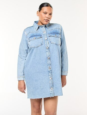 Robe chemise courte en jean finition à crû