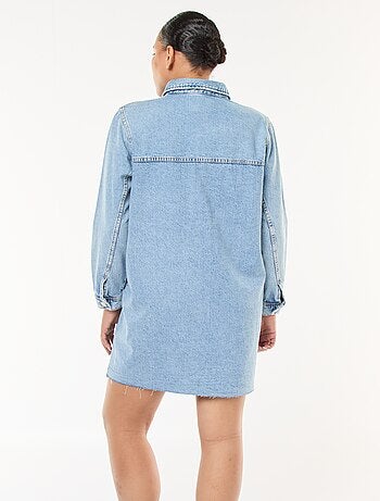 Robe chemise courte en jean finition à crû