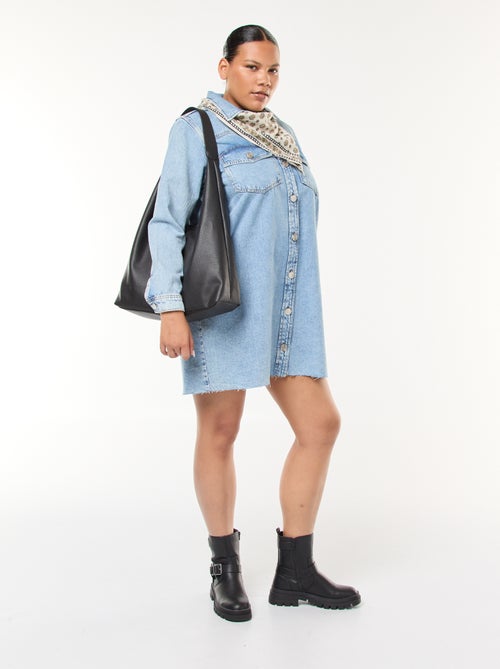 Robe chemise courte en jean finition à crû - Kiabi