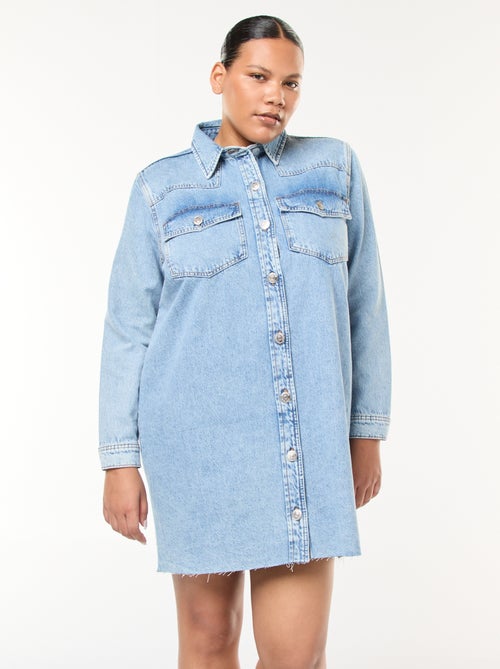 Robe chemise courte en jean finition à crû - Kiabi