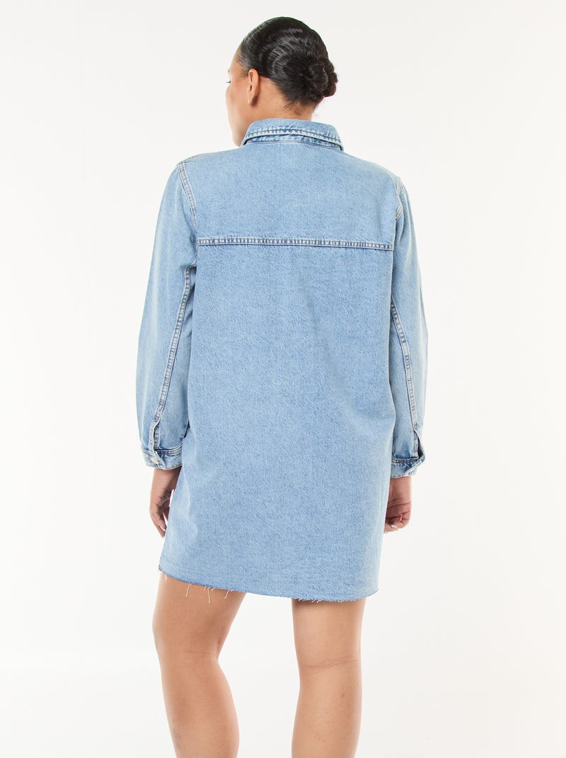 Robe chemise courte en jean finition à crû Bleu - Kiabi