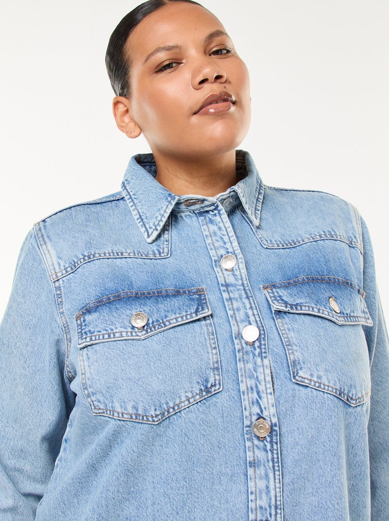 Robe chemise courte en jean finition à crû Bleu - Kiabi