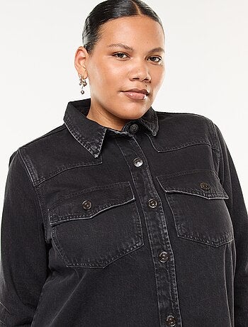 Robe chemise courte en jean finition à crû