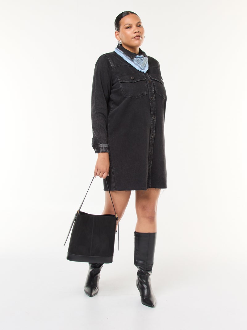 Robe chemise courte en jean finition à crû Gris - Kiabi