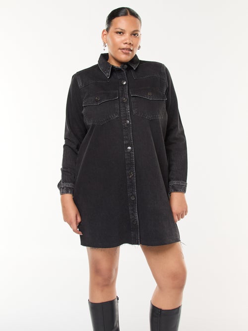 Robe chemise courte en jean finition à crû - Kiabi