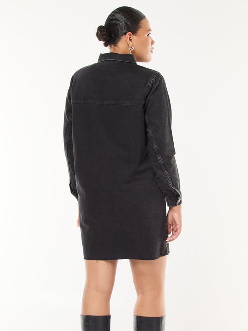 Robe chemise courte en jean finition à crû - Kiabi