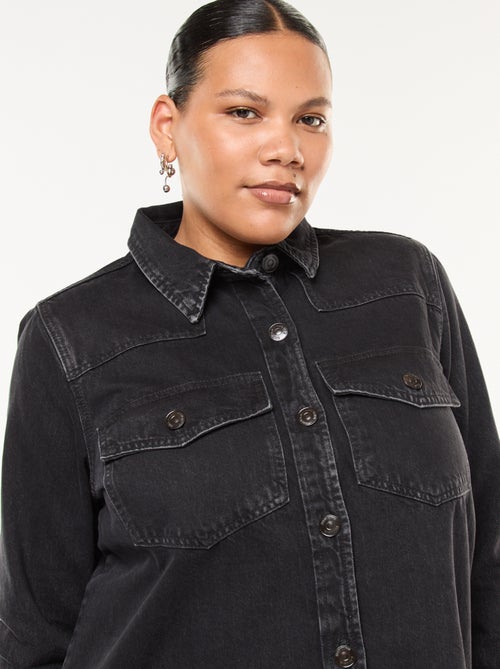 Robe chemise courte en jean finition à crû - Kiabi