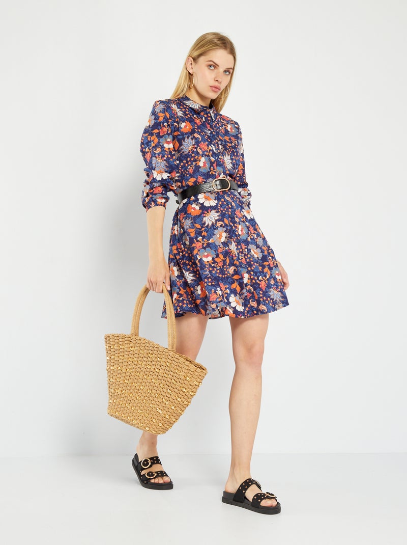 Robe chemise courte imprimée Bleu marine - Kiabi