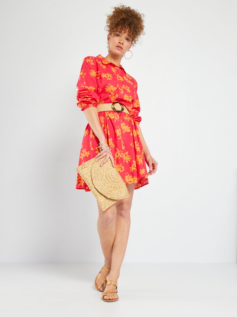 Robe chemise courte imprimée Rose/jaune - Kiabi