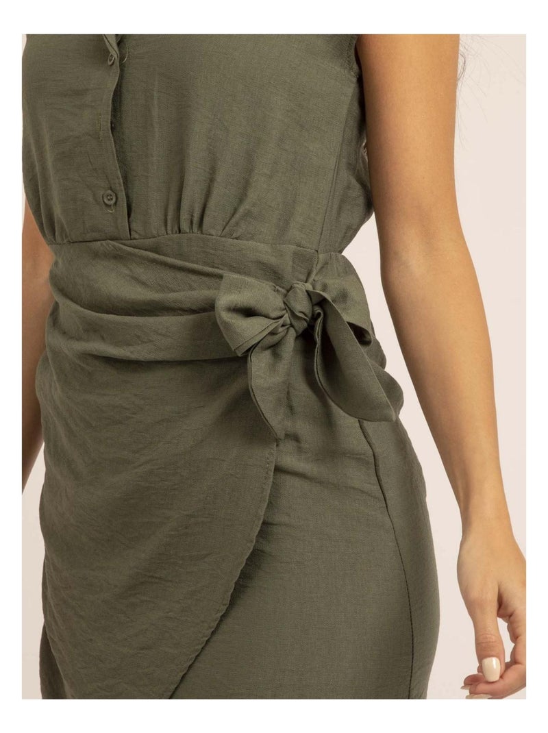 Robe chemise courte ISRA Kaki - Kiabi