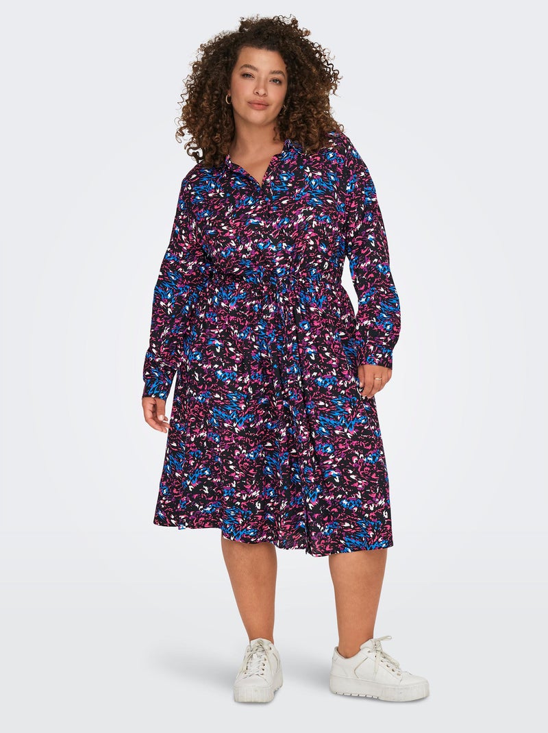 Robe chemise courte 'Only Carmakoma' Noir/violet - Kiabi