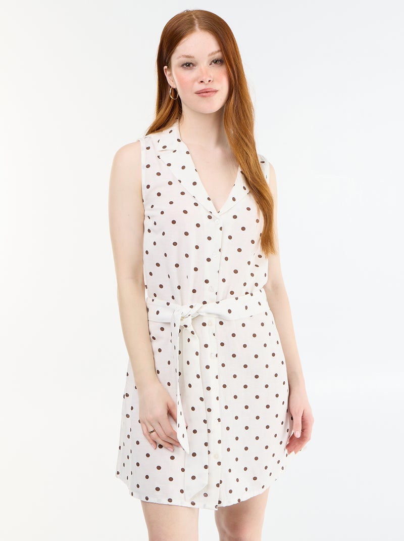 Robe chemise courte sans manches en lin mélangé Blanc - Kiabi