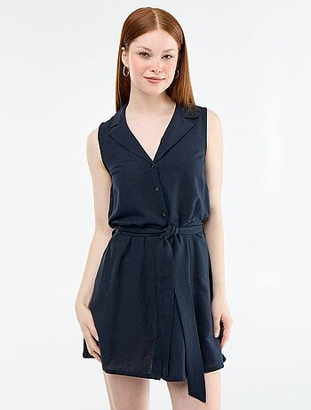 Robe chemise courte sans manches en lin mélangé