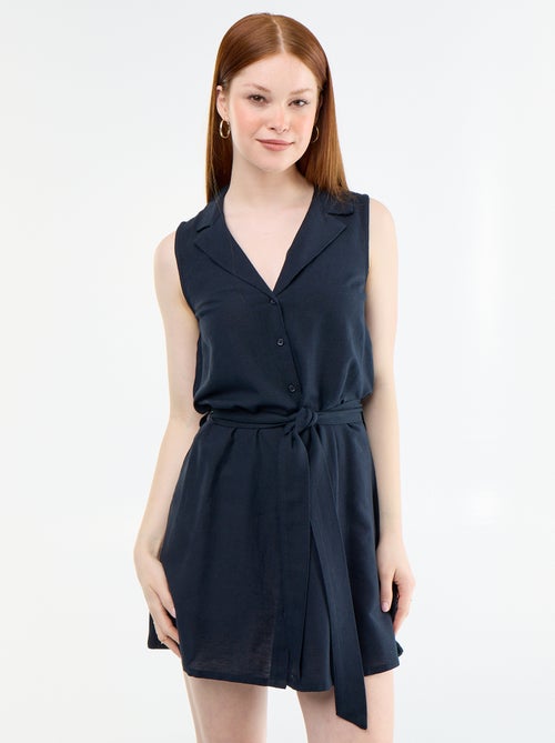 Robe chemise courte sans manches en lin mélangé - Kiabi Robe chemise courte sans manches en lin mélangé - Kiabi
