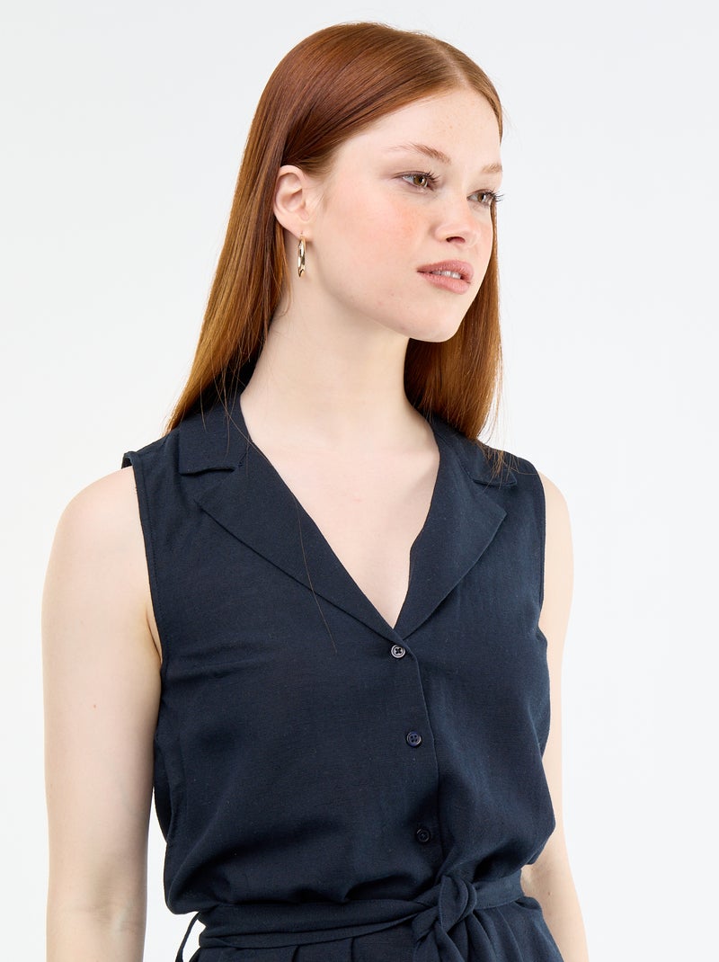 Robe chemise courte sans manches en lin mélangé Bleu - Kiabi