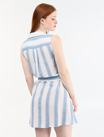 Robe chemise courte sans manches en lin mélangé