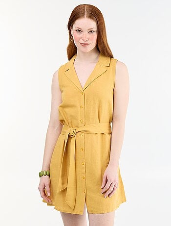 Robe chemise courte sans manches en lin mélangé
