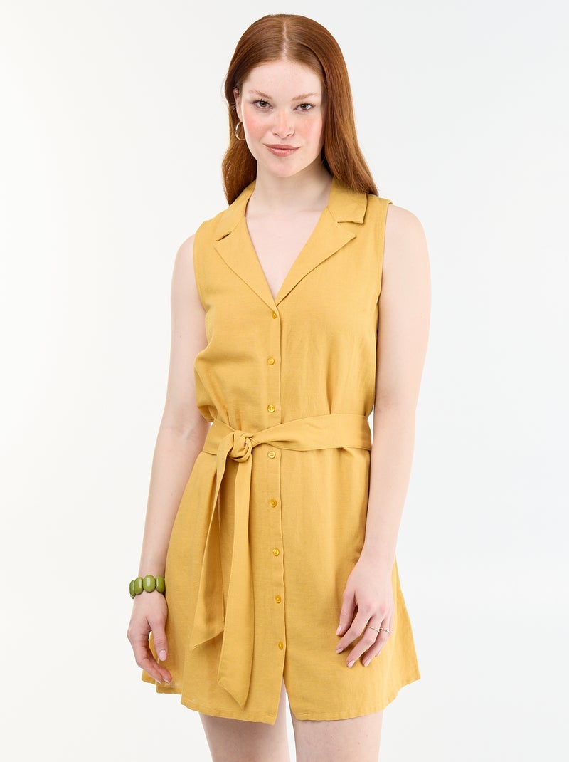 Robe chemise courte sans manches en lin mélangé Jaune - Kiabi