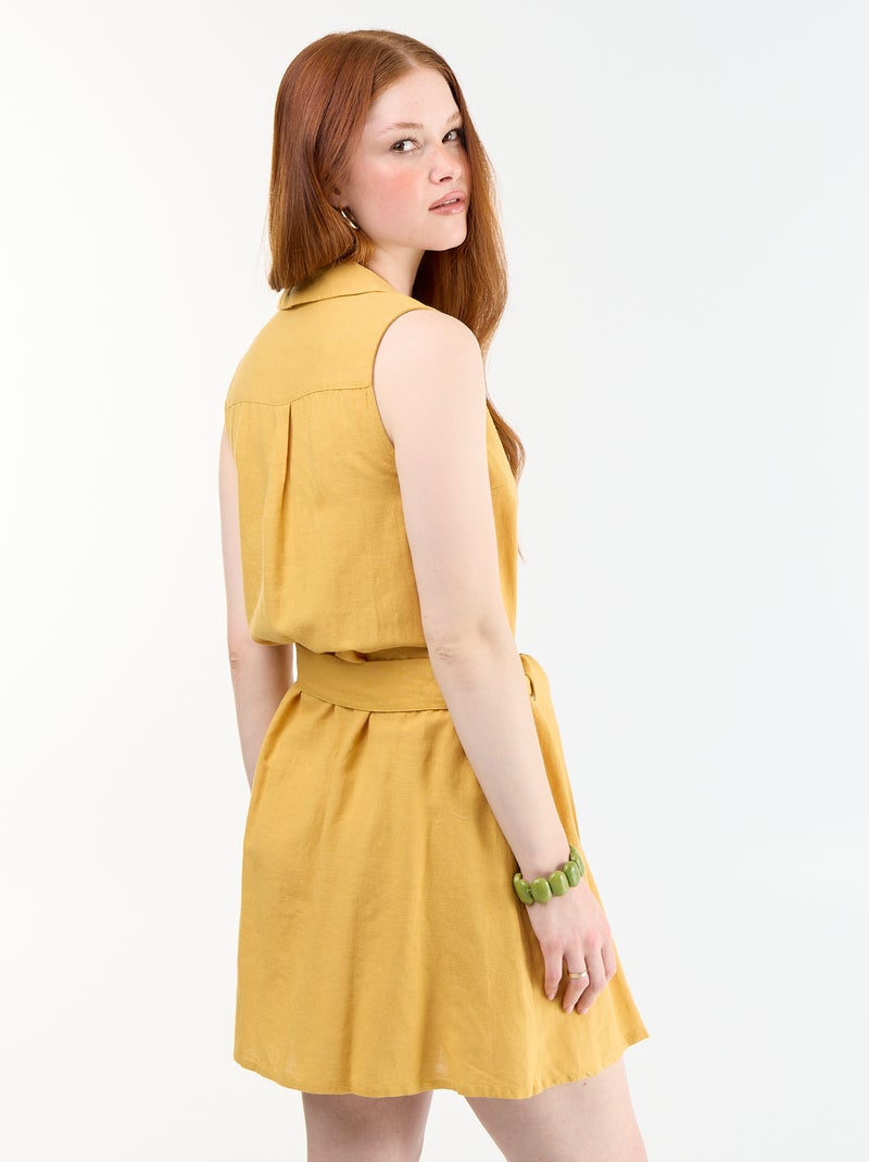 Robe chemise courte sans manches en lin mélangé Jaune - Kiabi