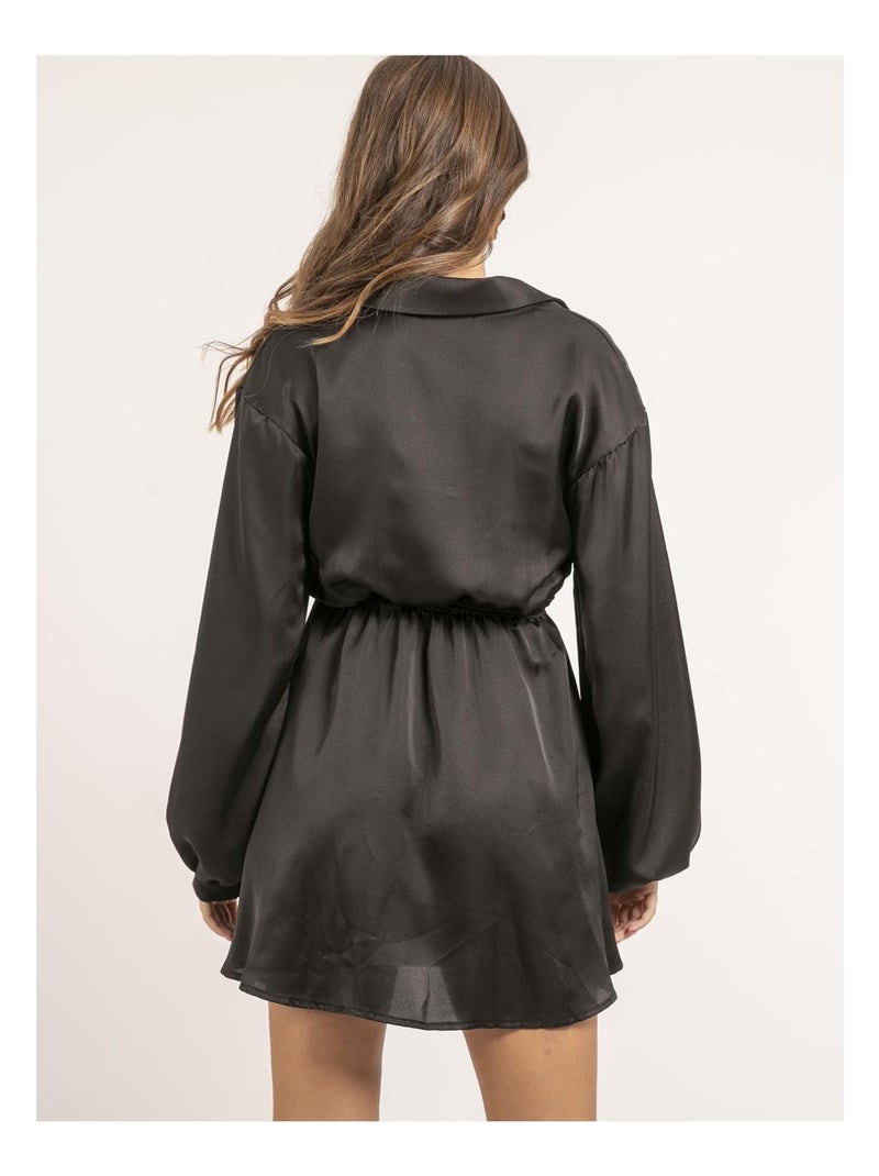 Robe chemise courte satin IVERSE Noir - Kiabi