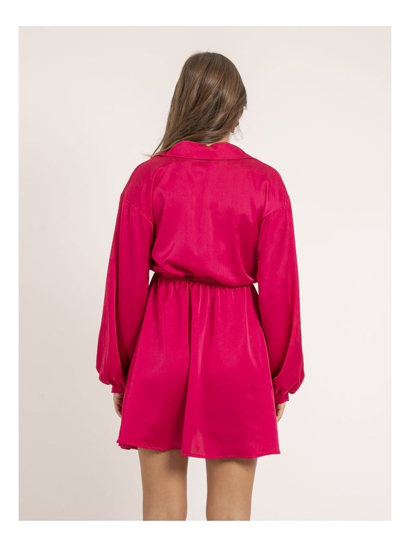 Robe chemise courte satin IVERSE Rose fushia - Kiabi