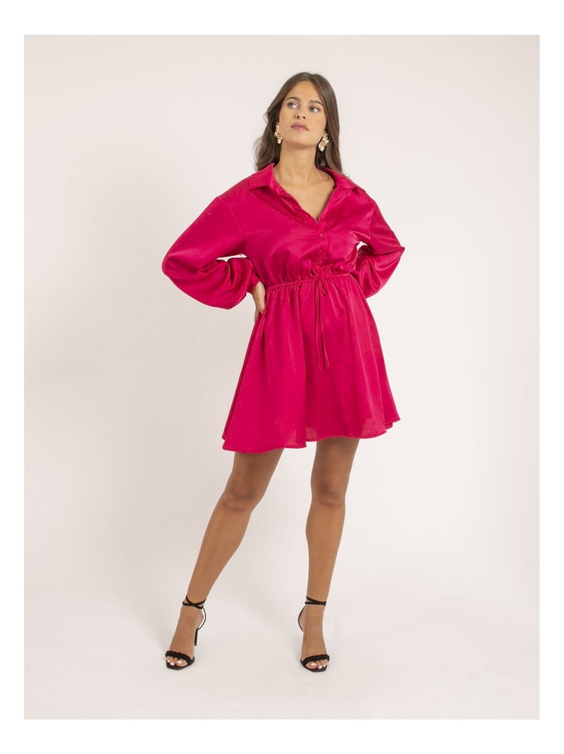 Robe chemise courte satin IVERSE Rose fushia - Kiabi