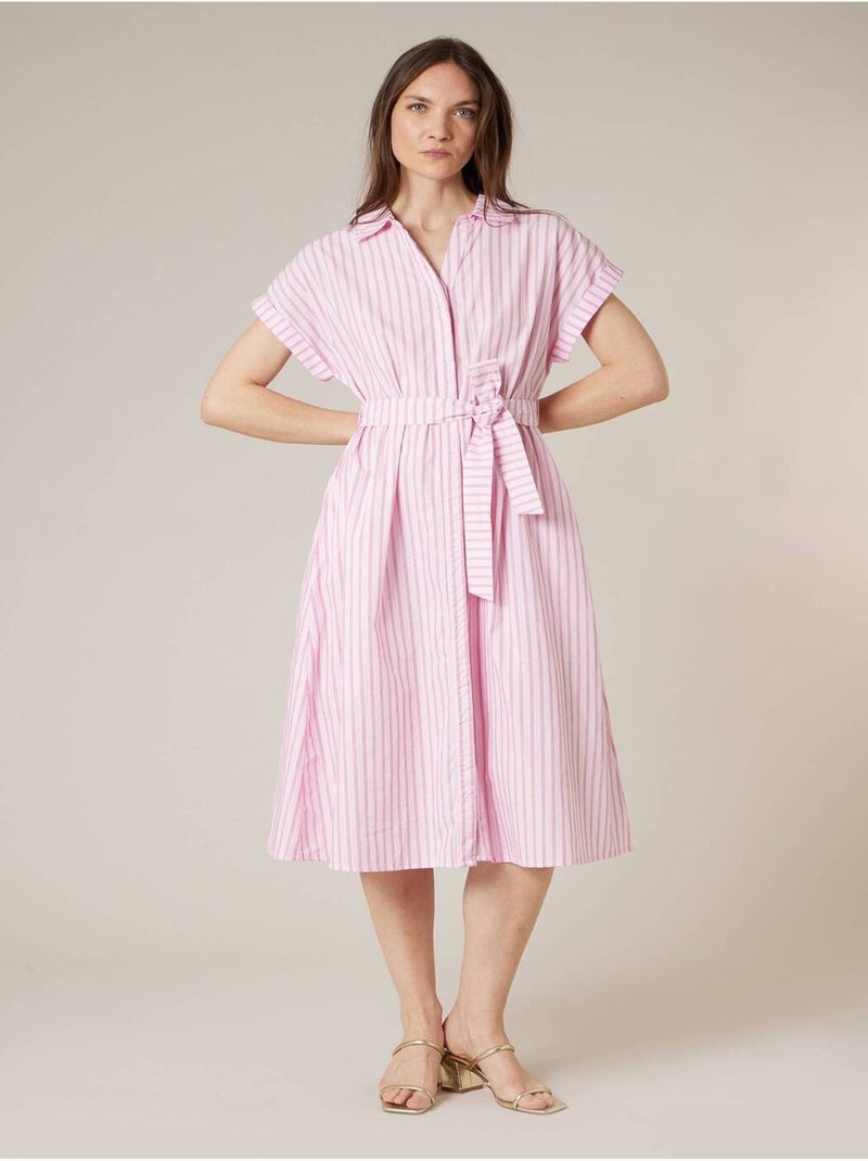 Robe chemise droite femme en 100% coton rayé 'Deeluxe' Rose - Kiabi