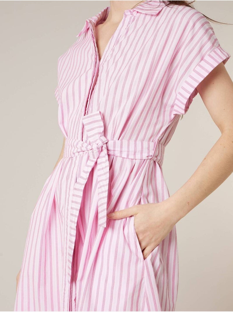 Robe chemise droite femme en 100% coton rayé 'Deeluxe' Rose - Kiabi
