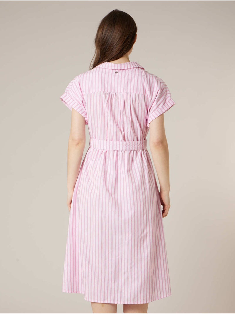 Robe chemise droite femme en 100% coton rayé 'Deeluxe' Rose - Kiabi