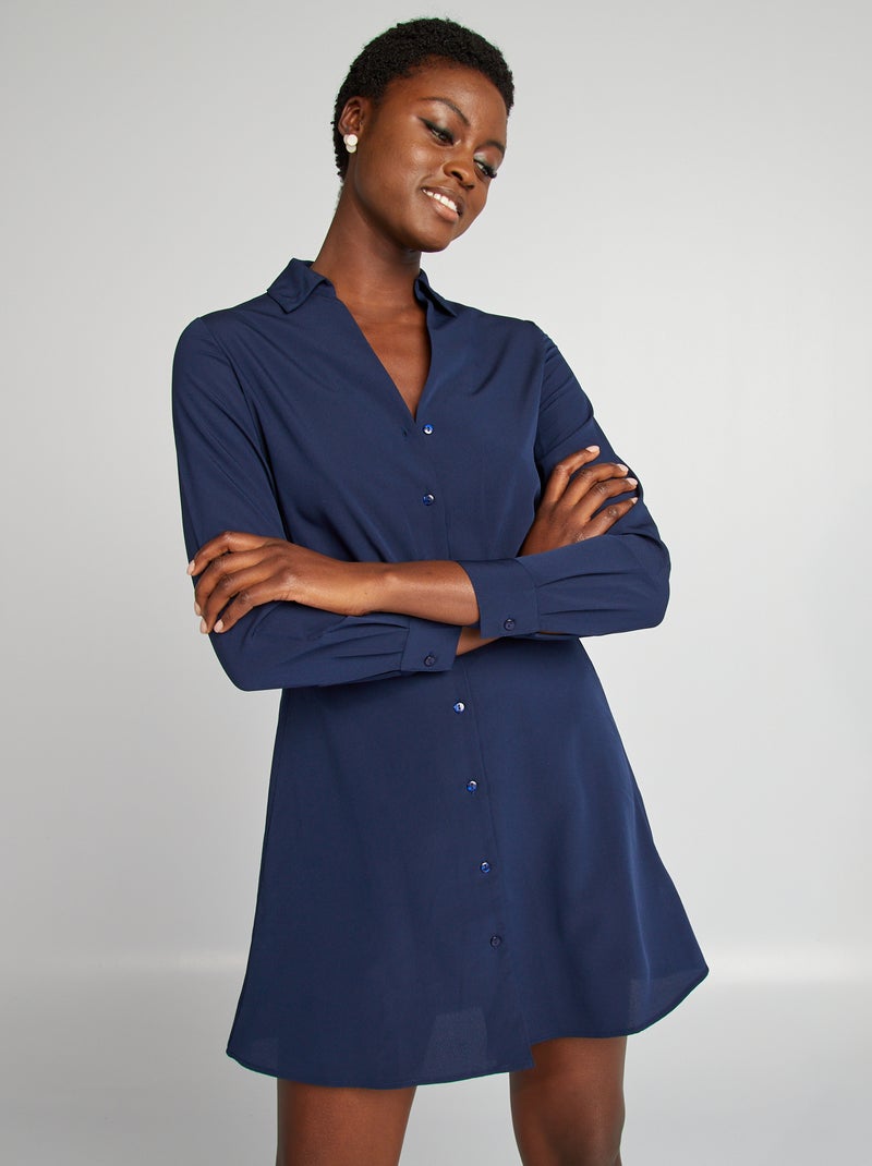 Robe chemise effet satiné Bleu - Kiabi