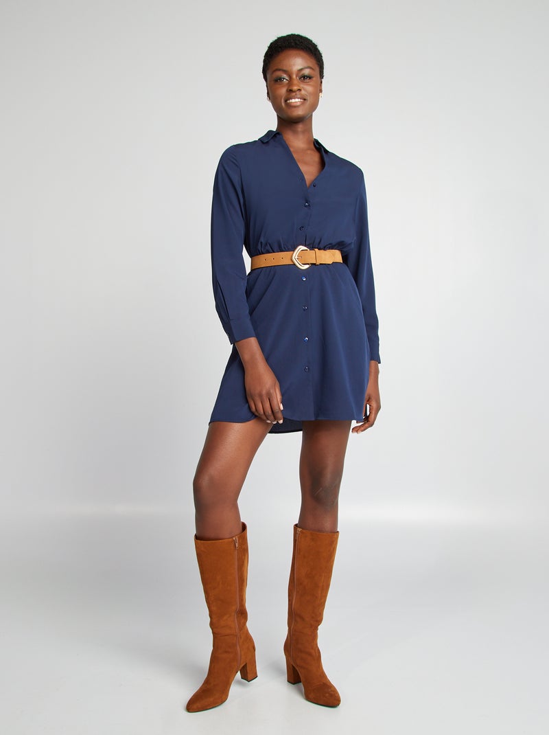 Robe chemise effet satiné Bleu - Kiabi