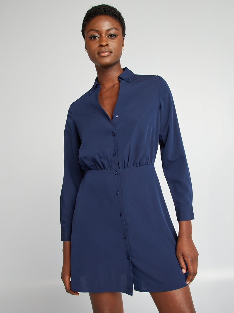 Robe chemise effet satiné Bleu - Kiabi