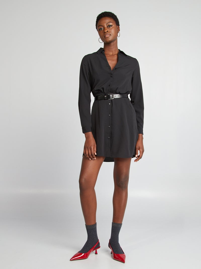 Robe chemise effet satiné noir - Kiabi