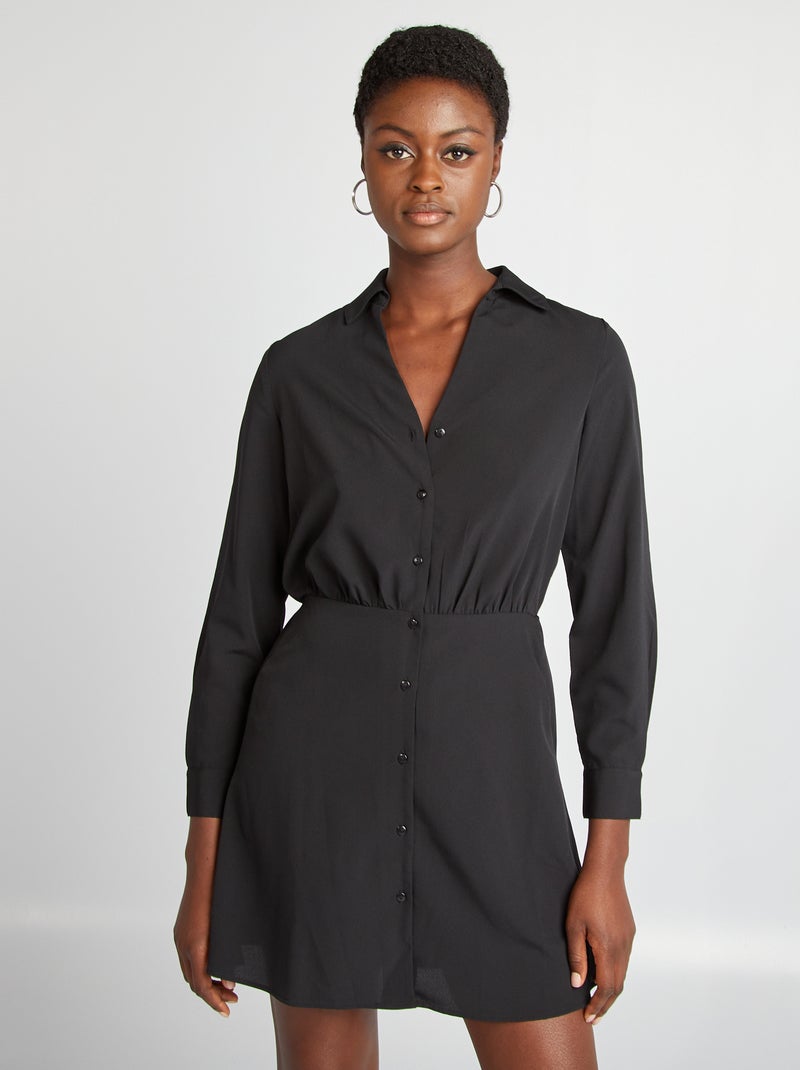 Robe chemise effet satiné noir - Kiabi