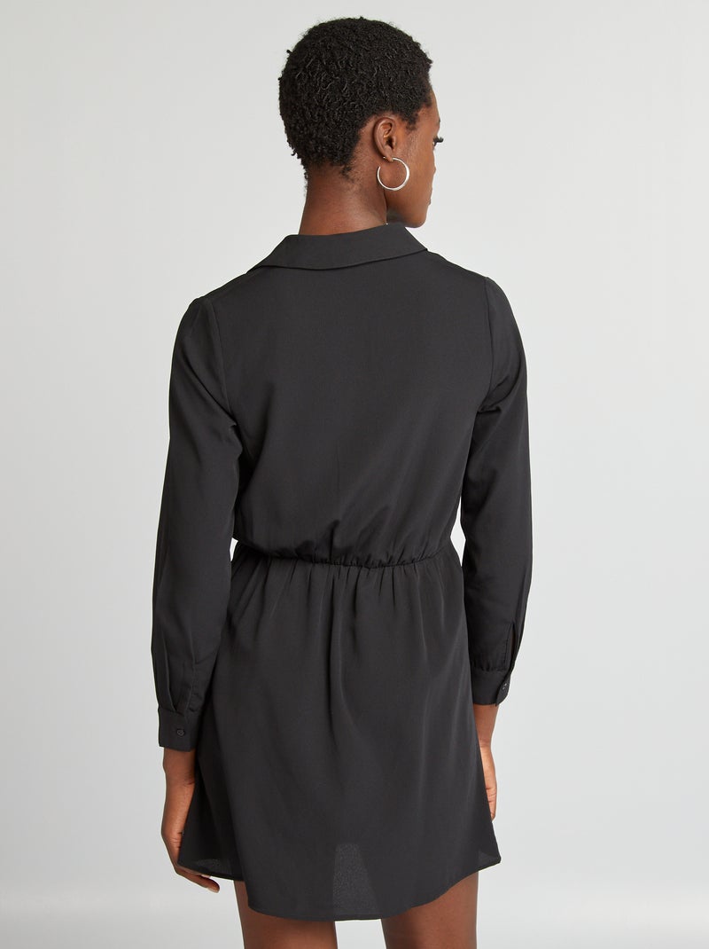 Robe chemise effet satiné noir - Kiabi