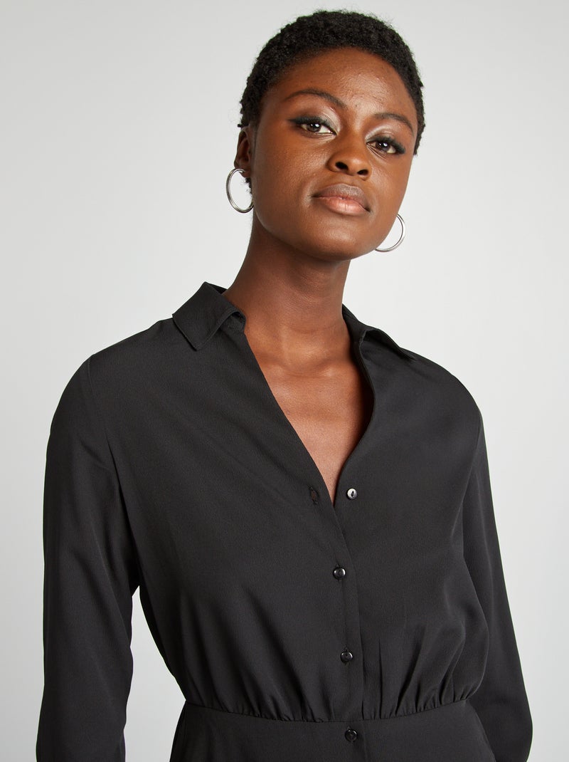 Robe chemise effet satiné noir - Kiabi