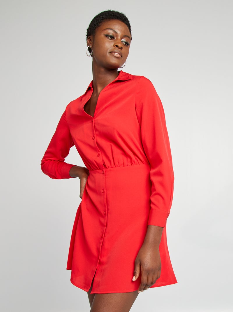 Robe chemise effet satiné Rouge - Kiabi